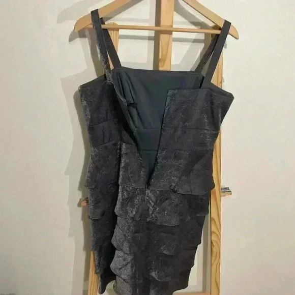 R&M Richards Tiered Embellished Dress Dark Gray Metallic Tank Dress back zip and - Picture 4 of 8